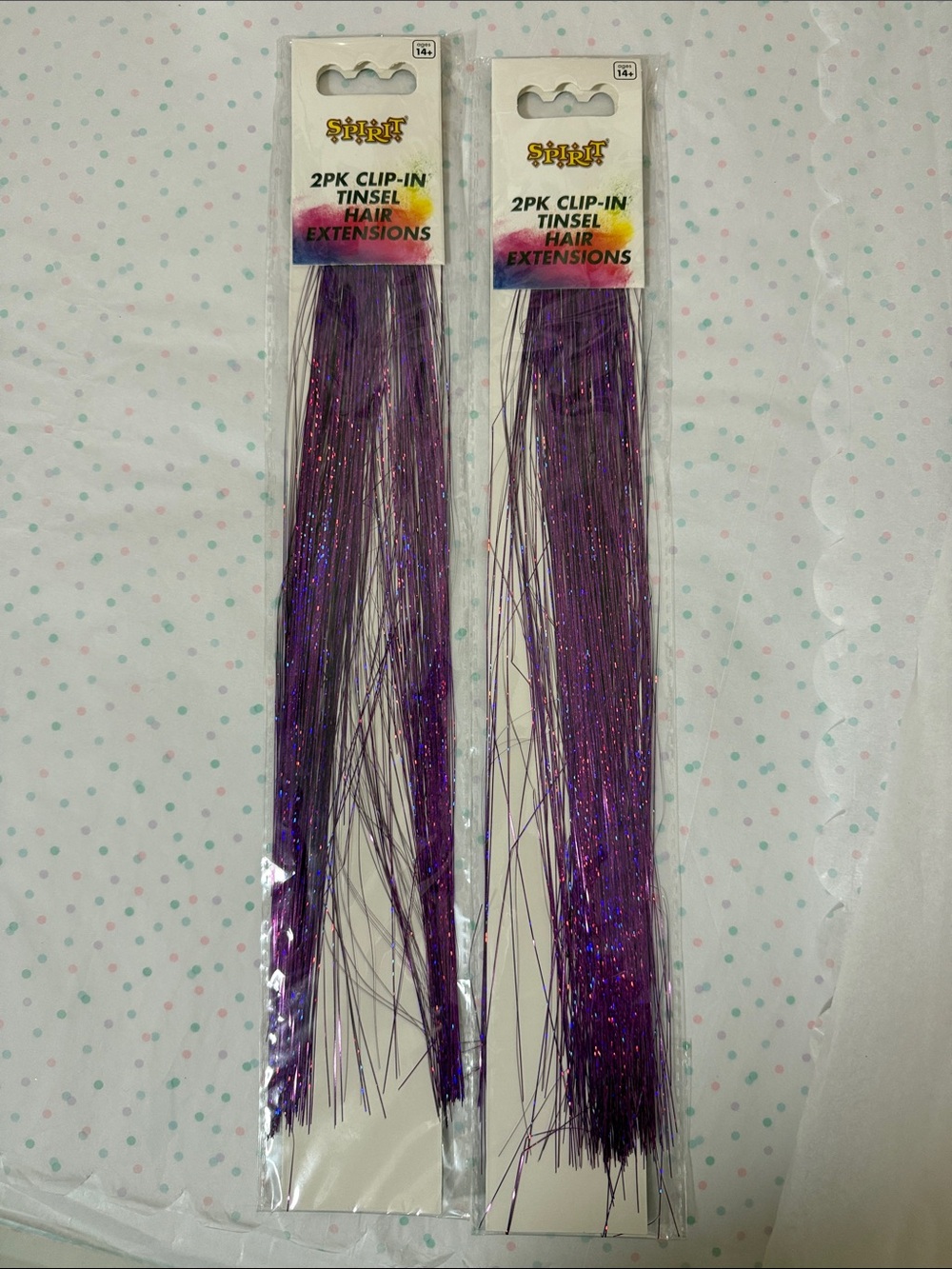 Spirit Purple Metallic Clip-In Tinsel Hair Extensions - set of 2 with pack of 2